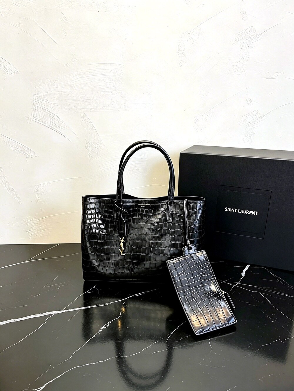Saint Laurent YSL Shopping Large Leather Tote Bag